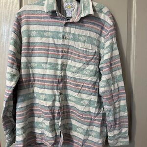 Striped Button-Up Shirt Alaska 1959 VTG Large Preppy Collegiate Nerd Cotton